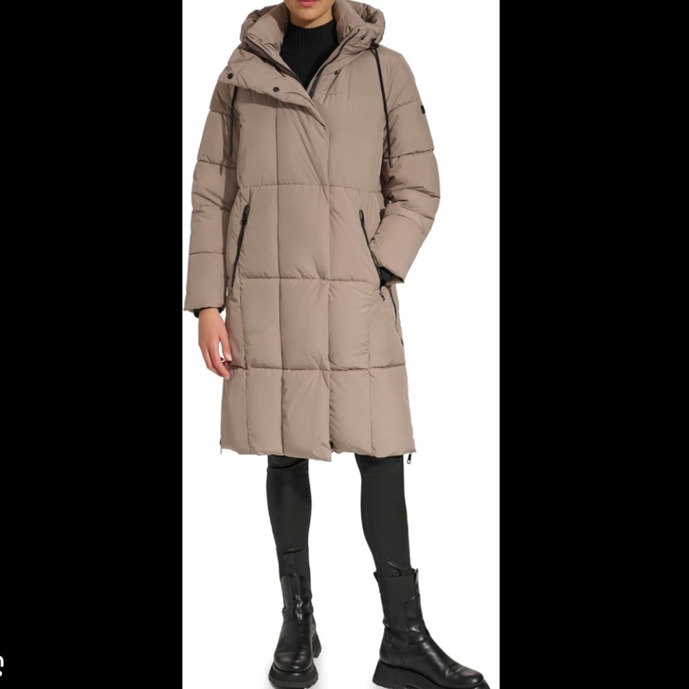 🆕NWT DKNY Hooded Long Down Alternative Puffer Jacket in 'Thistle', Size Small